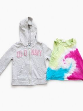 Old Navy Hoodie & Cherokee Tie Dye Tank Top Girls Size 2T Bundle Pink Blue Green